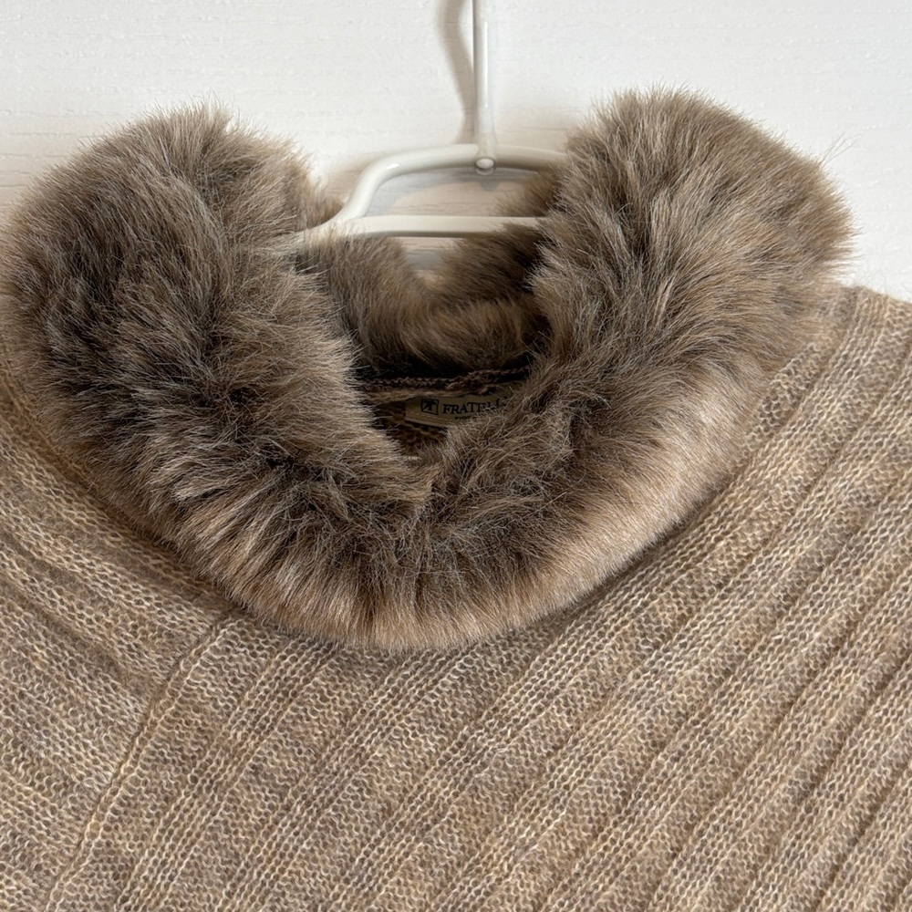 Elegant Brown Knit Poncho Sweater - Picture 3 of 4